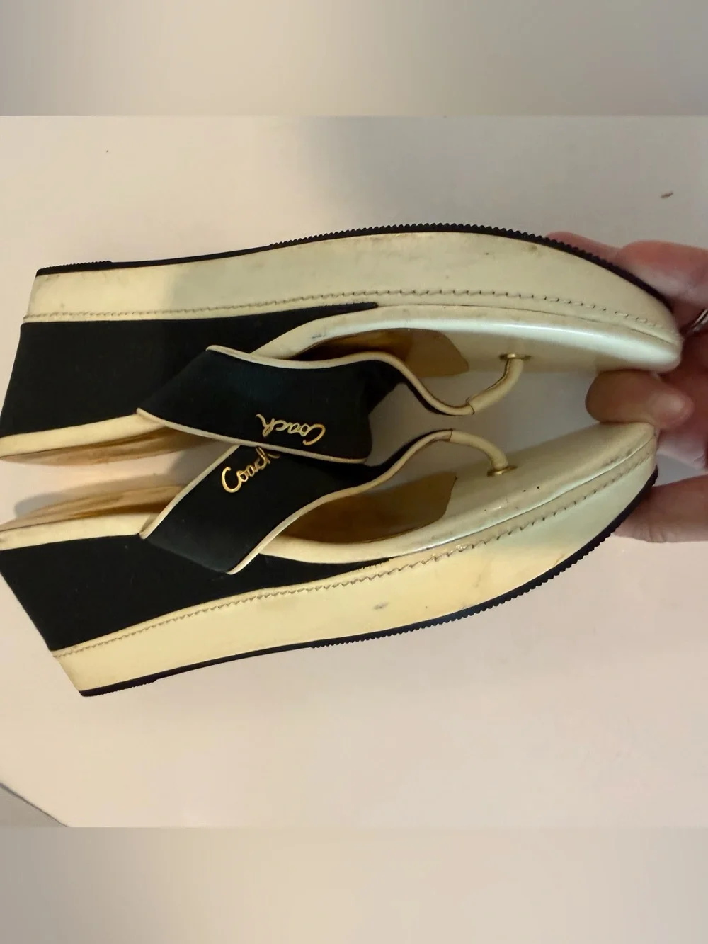 Coach Felecia Canvas and Patent Wedges Black and White - Picture 10 of 11